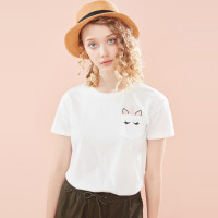 佐丹奴口袋T恤女 女装可爱印花口袋体恤衫 圆领短袖T恤13329211