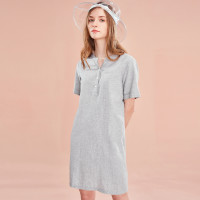 佐丹奴裙子女 新款女装天然麻棉连衣裙 亨利领短袖中裙13469210