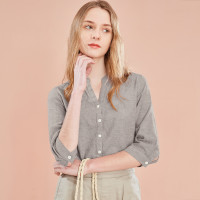 佐丹奴麻棉衬衫女 薄款女装衬衫 天然麻棉V领七分袖衬衣13349201