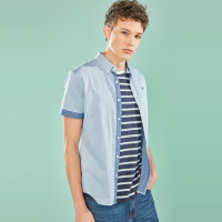 佐丹奴刺绣衬衫 男装弹力棉牛津纺衬衣 青蛙刺绣短袖衬衫01049483