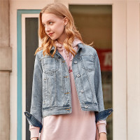 佐丹奴女工装牛仔外套女蓝色牛仔衫多口袋水洗牛仔夹克女05379755