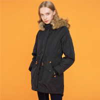 佐丹奴外套女中长款冬装女装毛领连帽束腰棉衣收腰棉服05379679
