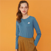 佐丹奴T恤女条纹衫刺绣纯棉圆领衫女宽松休闲t恤衫女长袖13329802