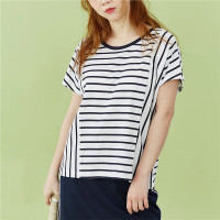 佐丹奴女条纹T恤衫新款女装宽松拼接圆领t恤女短袖05320392
