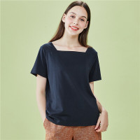 佐丹奴女绿色T恤新款女装方领上衣女T恤衫船领短袖13320204