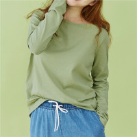 佐丹奴女t恤衫新款女装纯棉女长袖基础款绿色T恤女05320621
