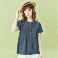 佐丹奴麻棉衬衫女装新款天然亚麻荷叶下摆半开胸衬衣05340015