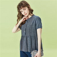 佐丹奴亚麻衬衫新款女装天然麻棉荷叶下摆半开衫女生衬衣05340480