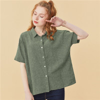 佐丹奴白衬衫女短袖新款女装天然麻棉宽松短袖衬衫05340489