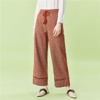 佐丹奴亚麻裤女装新款天然麻棉九分裤高腰系带镂空阔腿裤05410095