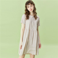 佐丹奴亚麻裙子新款女装气质款天然麻棉娃娃领女生连衣裙05460348