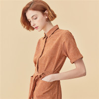 佐丹奴亚麻裙子新款女装天然麻棉腰间系带女生衬衫连衣裙05460347