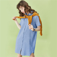 佐丹奴裙子女装新款亚麻裙天然麻棉气质短袖衬衫裙05460351