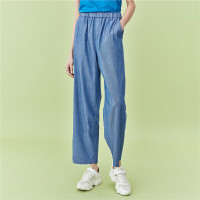 佐丹奴女阔腿裤新款宽松九分裤松紧腰复古女牛仔裤13420203