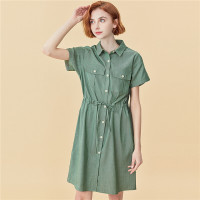 佐丹奴衬衫裙女装新款工装裙子大口袋抽绳女生衬衫连衣裙13460206