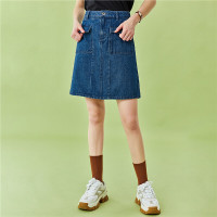 佐丹奴牛仔裙女装夏季中短裙工装风不过膝大贴袋牛仔半裙13460215