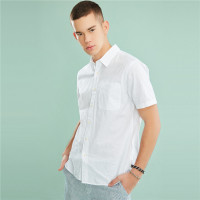 佐丹奴男衬衫男装单标袋天然亚麻棉衬衣男休闲短袖衬衫01049225