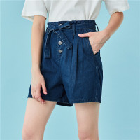 佐丹奴短裤女装夏季裤子花苞腰系带款纯棉高腰牛仔女短款05400337