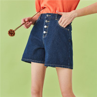 佐丹奴短裤女装新款高腰裤子纯棉纽扣深蓝色牛仔裤女短款05400347