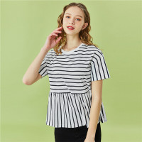 佐丹奴T恤衫女装新款上衣荷叶下摆条纹女生短袖t恤05320388