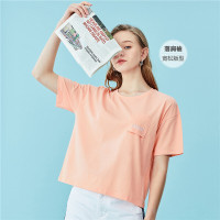 佐丹奴t恤女夏装英文字母刺绣上衣纯棉宽松圆领t恤女短袖05390385