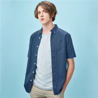 佐丹奴衬衫男装青蛙刺绣上衣男纯棉牛津纺修身衬衣男短袖01040487
