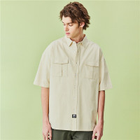 佐丹奴仿天丝衬衫男纯棉落肩袖港风休闲宽松工装短袖衬衣13040203