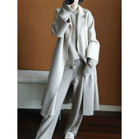 令人沉醉又迷恋的经典 纯手工米色双面呢纯羊毛长大衣外套 够范