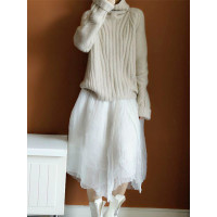 羊绒衫长袖开叉加厚套头女毛衣宽松高领重磅