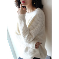 绒运利达羊绒衫女圆领短款加厚原宿毛衣 慵懒宽松大码针织衫