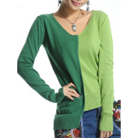 绒运利达秋冬女式羊毛衫 V领拼接短款休闲时尚针织毛衣百搭