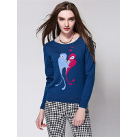 绒运利达特价情侣鸟羊绒衫短款修身圆领套头针织衫