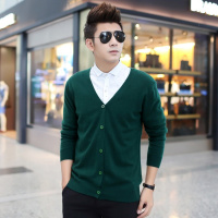 绒运利达秋冬新款纯色带扣子纯羊绒长袖开衫薄外套男针织衫韩版羊毛衫