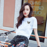 绒运利达2018新款夏装T恤卡通小狗刺绣短袖女宽松纯棉INS