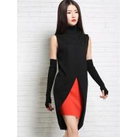 自营 绒运利达高领中长款无袖外穿毛衣背心女百搭宽松坎肩韩版高开叉1178/00500