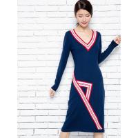 绒运利达中长款毛衣裙时尚撞色修身针织连衣裙过膝女士套头BF1251/00800