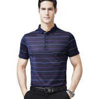 恒源祥男士短袖T恤夏款桑蚕丝中青年男式条纹翻领Polo体恤衫