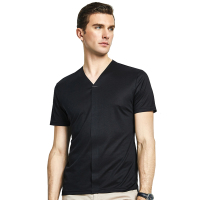 恒源祥男士短袖T恤夏V领纯色休闲短袖桑蚕丝透气T恤上衣