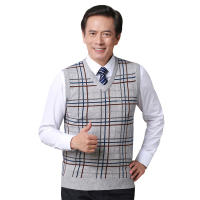 恒源祥男士马甲秋冬V领羊毛马甲无袖中老年爸爸装套头针织衫背心外套