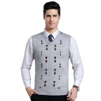 恒源祥男士马甲男V领含羊毛爸爸装针织衫中老年鸡心领保暖坎肩马甲