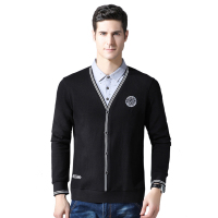 恒源祥男士长袖T恤2020春秋款长袖t恤休闲衬衫领假两件针织T恤