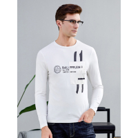 恒源祥男士长袖T恤款桑蚕丝男秋季时尚字母印花圆领针织上衣