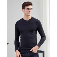 恒源祥男士长袖T恤秋季款圆领莫代尔纯色含桑蚕丝修身男装休闲体恤衫