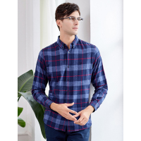 恒源祥男士长袖衬衫款秋潮流格子衬衣修身翻领上衣外套