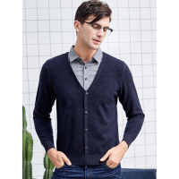 恒源祥男士假两件针织衫2020春秋款纯羊毛V领男士针织衫毛衣