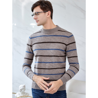 恒源祥男士纯羊毛衫秋冬款圆领套头纯羊毛条纹针织毛衣男爸爸装