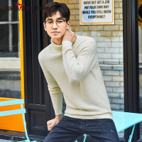 柒牌秋冬款半高领纯色毛衣格子纹理韩版套头针织衫羊毛衫男113Y68280
