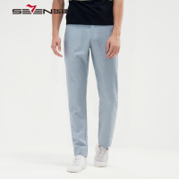 柒牌SEVEN男装2019夏季休闲裤修身韩版长裤天蓝色长裤