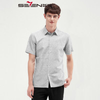 柒牌SEVEN男装短袖衬衫男2019夏季修身亚麻衬衣