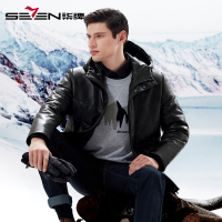 柒牌SEVEN男装皮衣商务休闲加厚羽绒服加厚保暖绵羊皮羽绒外套